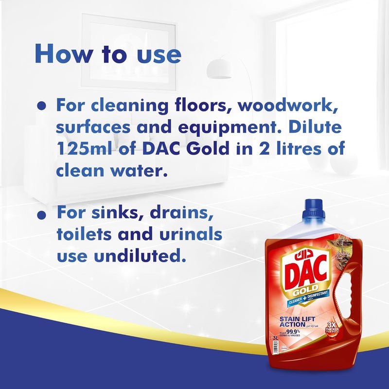 DAC Gold Disinfectant Cleaner - Oud (3 Litres + 1 Litre), All Purpose For 99.9% Germs And Bacteria Removal, With Long-Lasting Cleanliness Freshness - Image 5