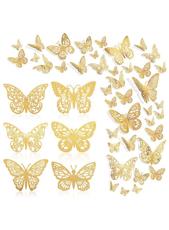 BTYMS 144 Pcs Gold Butterfly Wall Decor, 3D Butterfly Stickers 6 Styles and 3 Sizes, Removable Mural Stickers Metallic Butterflies Decorations for Walls - Image 1