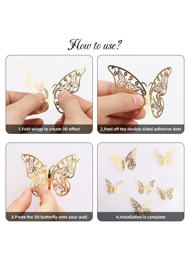 BTYMS 144 Pcs Gold Butterfly Wall Decor, 3D Butterfly Stickers 6 Styles and 3 Sizes, Removable Mural Stickers Metallic Butterflies Decorations for Walls - Image 3