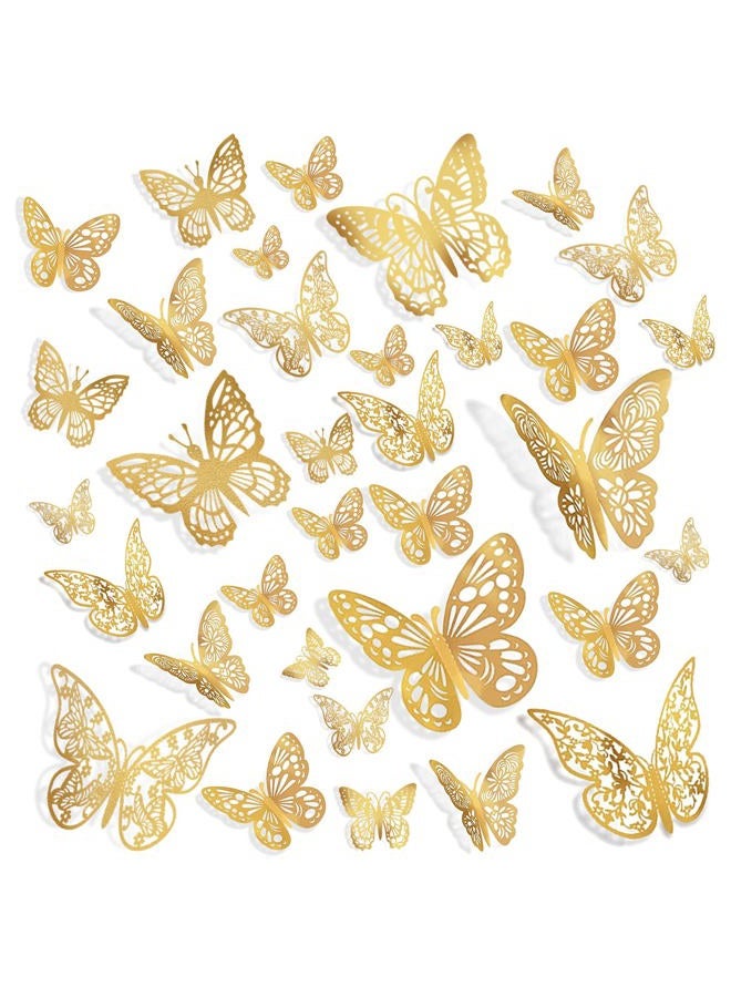 BTYMS 144 Pcs Gold Butterfly Wall Decor, 3D Butterfly Stickers 6 Styles and 3 Sizes, Removable Mural Stickers Metallic Butterflies Decorations for Walls - Image 4