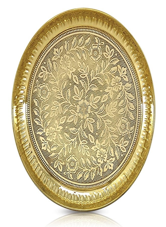 NOBILITY 10 Inch Brass Pooja Plate Pital Puja Set Arti Thali Traditional Handcrafted for Home Office Mandir Wedding Return Gift Items - Image 1