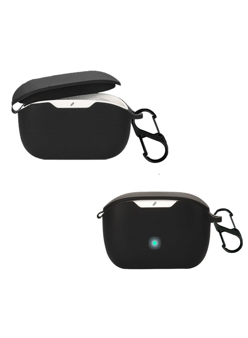 Silicone Case for JBL Wave Buds 2 Wireless Earbuds Protective Cover with Carabiner (Black) - Image 1