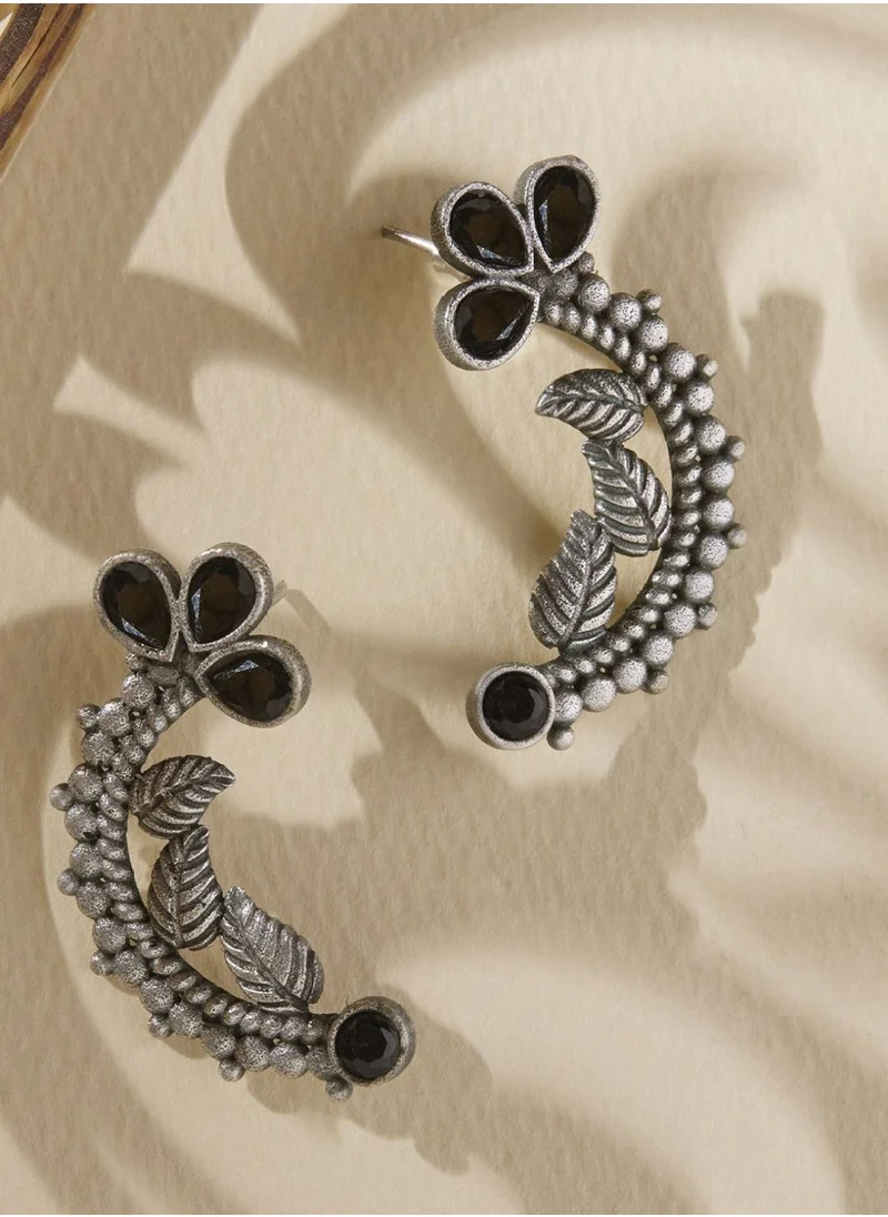 Priyaasi Plated Artificial Stones Studded Contemporary Oxidized Kemp Drop Earrings