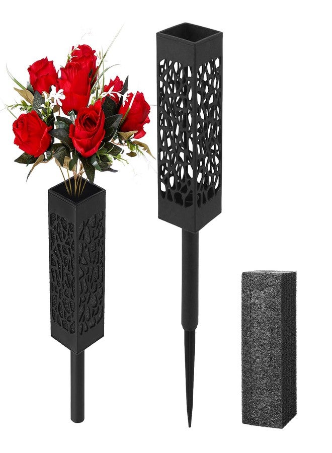 Bocola Cemetery Artificial Flower Vase with Foam for Grave Decorations 2 Headstones Fake Floral Holder with Spike Outdoor Tombstone Markers Memorials - Image 1