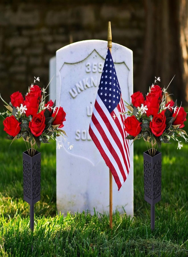 Bocola Cemetery Artificial Flower Vase with Foam for Grave Decorations 2 Headstones Fake Floral Holder with Spike Outdoor Tombstone Markers Memorials - Image 3