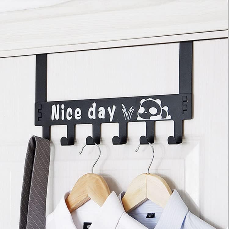 Vajin HeavyDuty Over Door Hook Carben Steel Nice Day Print Hook Cloth Hanger for Door Removable Door Hook Towel Hanger Bathroom Door Black 6 Hooks Pack of 1 - Image 1