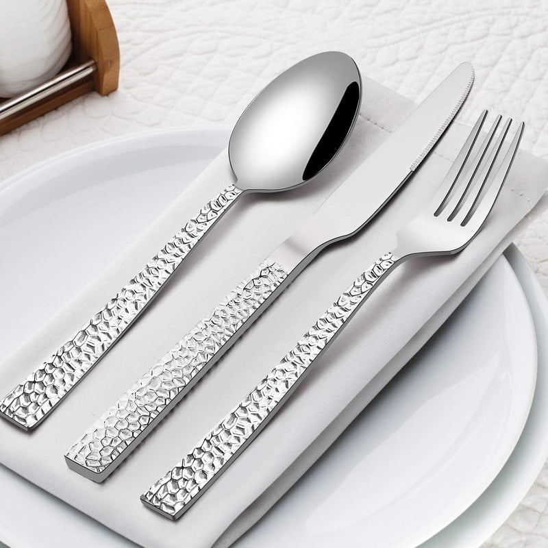 HaWare Hammered Silverware Set 20Piece Stainless Steel Flatware for 4 Eating Utensils Tableware Cutlery for Kitchen Hotel Restaurant Party Mirror Polished  Dishwasher Safe - Image 3