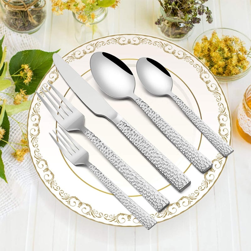 HaWare Hammered Silverware Set 20Piece Stainless Steel Flatware for 4 Eating Utensils Tableware Cutlery for Kitchen Hotel Restaurant Party Mirror Polished  Dishwasher Safe - Image 4