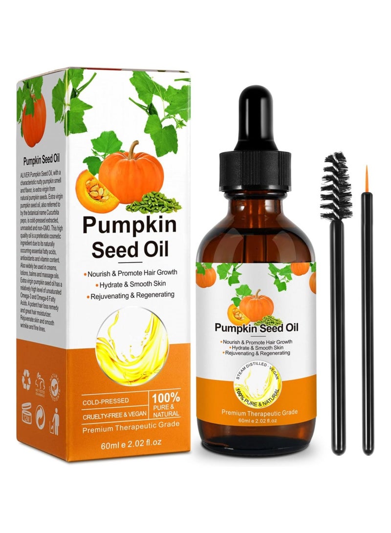 ALIVER Hair Grow Oil 60ml, Pumpkin Seed Oil Serum for Hair Growth , Carrier Oil for Face Nails Body Skin, Ideal for Aromatherapy and Massage Base Oil - Image 1