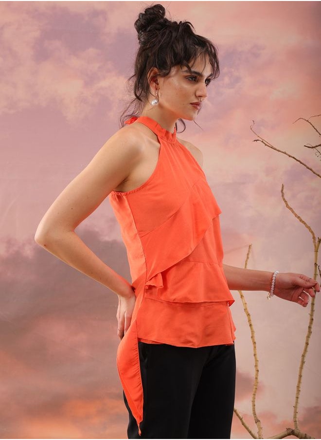 Freehand Women Regular Fit Casual Solid Ruffled Top  - Image 3