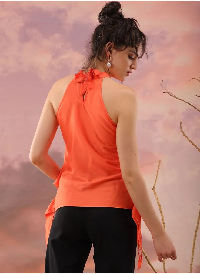 Freehand Women Regular Fit Casual Solid Ruffled Top