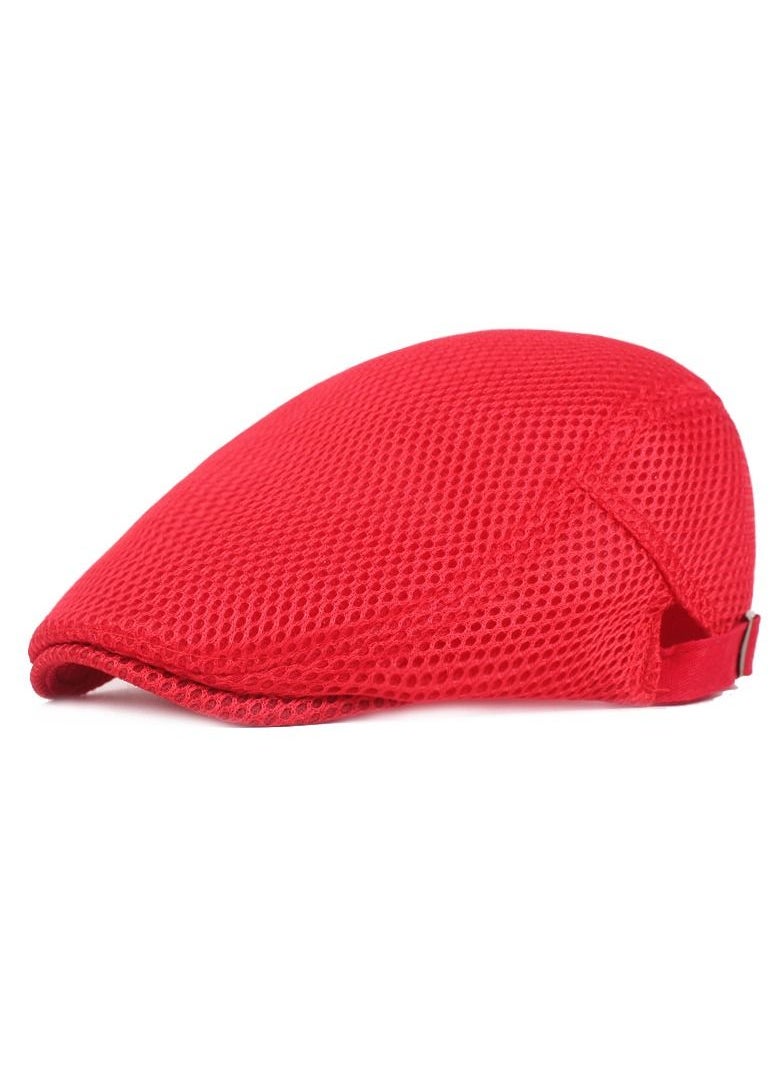 Loquat Mesh Flat Cap Berets Breathable  Adjustable Red 