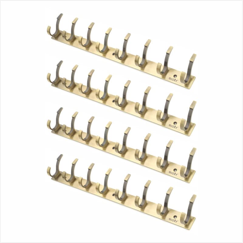 GLOXY GLOXY Stainless Steel Bathroom Accessories 8 Hooks Plate Wall Mount Door Back Hanger Pins for Hanging Cloth Set Shirt Bar Towel Rack Robe Keys 4 Pin khutti Antique Pack of 4 - Image 1