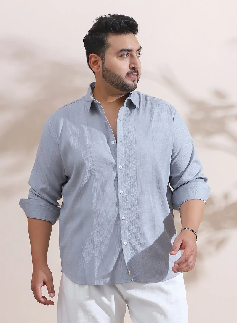 انستافاب بلس قميص رجالي رمادي غامق بألواح لمس مقاس بلس للملابس الكاجوال بياقة ممتدة وأكمام طويلة بأزرار