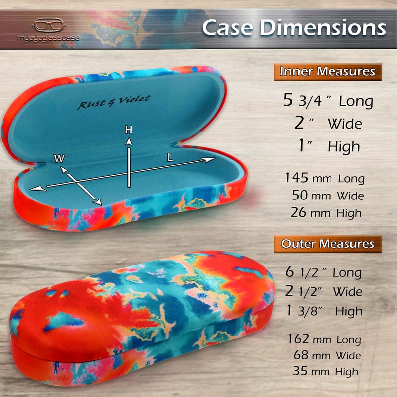 MyEyeglassCase Hard Glasses case - Eyeglass Case Hard Shell in Microfiber Tie Die Print - Medium to Small Sunglasses Holder with Drawstring pouch and Microfiber (AS166L Tie Dye Orange Blue) - Image 4