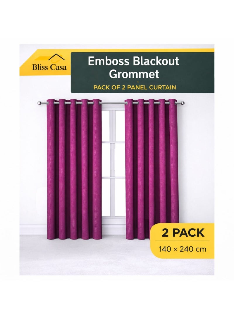 Bliss Casa Embossed Blackout Curtain Panels 140×240 cm – Thermal Insulated, Noise Reducing, Light & UV Blocking Grommet Drapes for Bedroom & Living Room, 2-Panels, (Bright Plum) - Image 3