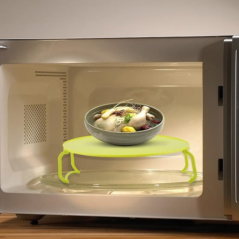 Green Foldable Microwave Steamer Rack 2 Layer Stackable Cooking Tray for Veggies and Reheating Leftovers - Image 5