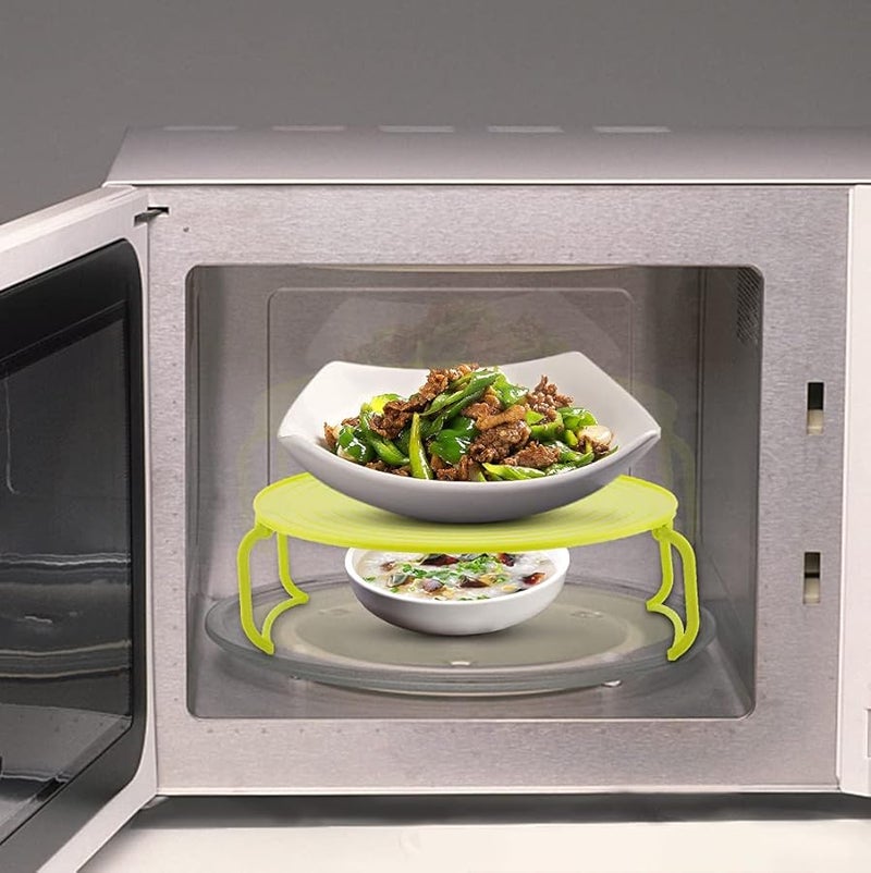 Green Foldable Microwave Steamer Rack 2 Layer Stackable Cooking Tray for Veggies and Reheating Leftovers - Image 4