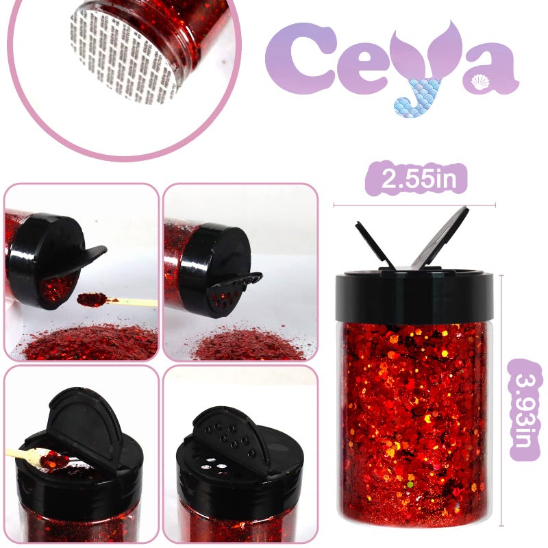 Ceya Holographic Chunky Glitter 4.9oz/ 140g Red Glitter Craft Roses Glitter Powder Mixed Chunky Flakes Iridescent Nail Sequins for Nail Art,Hair,Epoxy Resin,Tumbler,Slime,Painting,Festival Decor - Image 4