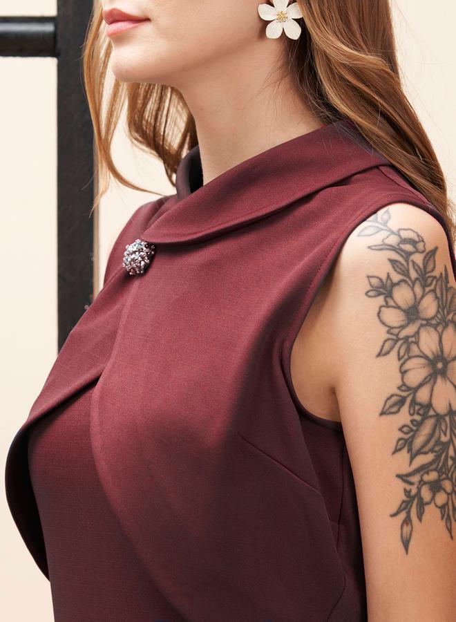 ميش فستان ماكسي بدون أكمام بتفاصيل ياقة ملفوفة من ستايلي - Image 3