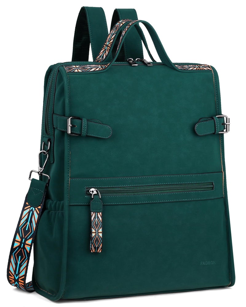 FADEON Leather Laptop Backpack for Women, Designer Ladies Work Travel Computer Backpack with Laptop Compartment Suede Green - Image 1