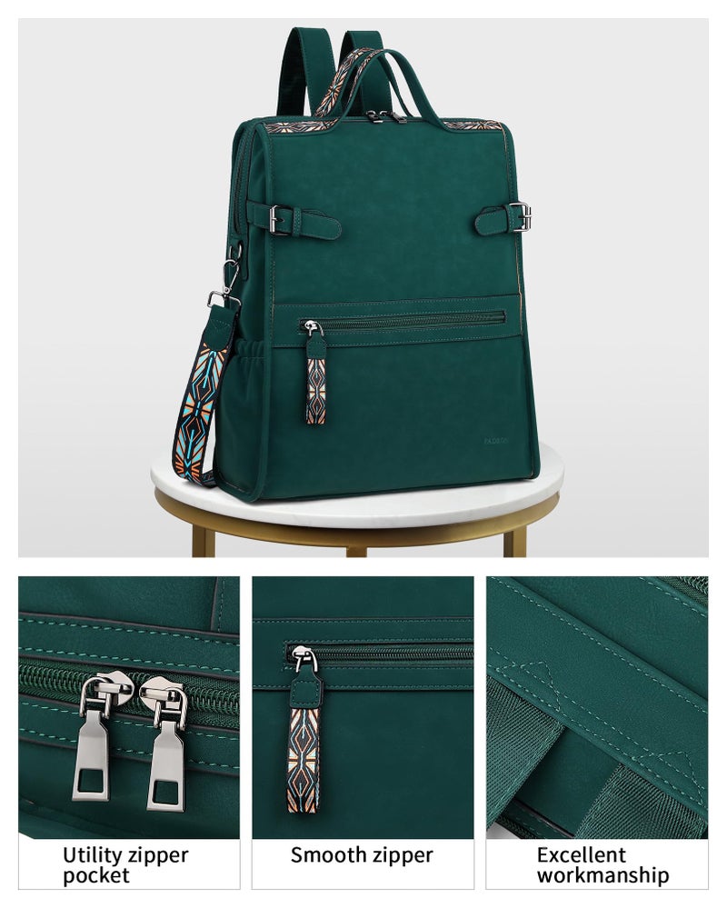 FADEON Leather Laptop Backpack for Women, Designer Ladies Work Travel Computer Backpack with Laptop Compartment Suede Green - Image 5