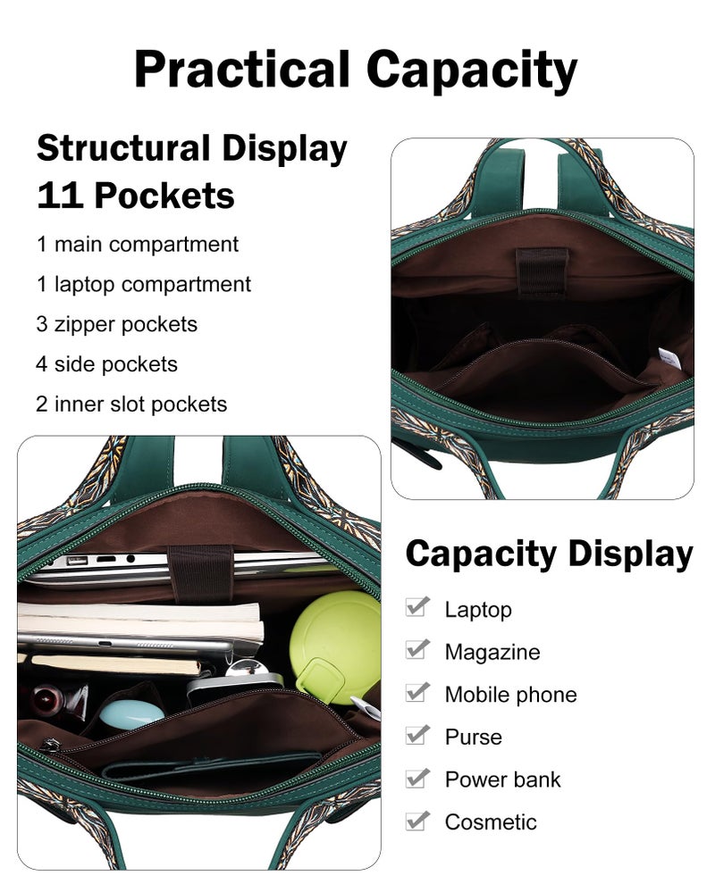 FADEON Leather Laptop Backpack for Women, Designer Ladies Work Travel Computer Backpack with Laptop Compartment Suede Green - Image 3