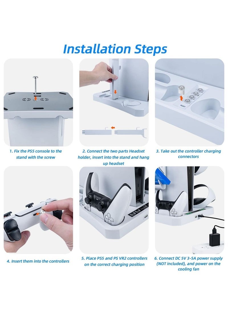 general PS5 Vertical Cooling Stand with Controller Charging Station for PS VR2/PS5, PS VR2 Headset Holder, 8 Game Discs Storage, Cooling Fan Stand for PS5 Console, Controller Charger for PS VR2/PS5 - Image 4