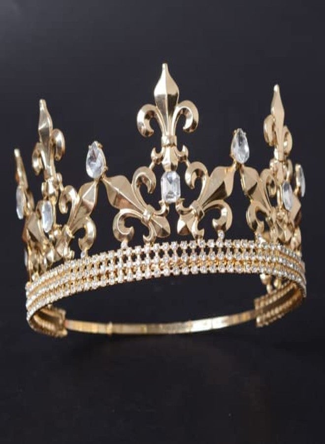 LEEMASING Royal King Crown Men Metal Prince Crowns Tiaras Full Round For Christmas/Wedding/Birthday Party/Photography (Gold) - Image 5