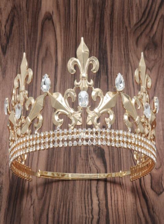 LEEMASING Royal King Crown Men Metal Prince Crowns Tiaras Full Round For Christmas/Wedding/Birthday Party/Photography (Gold) - Image 3