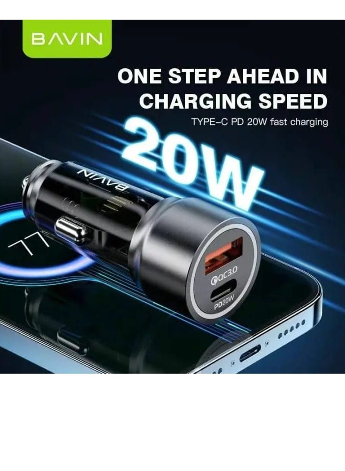 Bavin PC926 Car Charger With18W USB Port And 20W Type-C Port Supports Fast Charging - Image 3