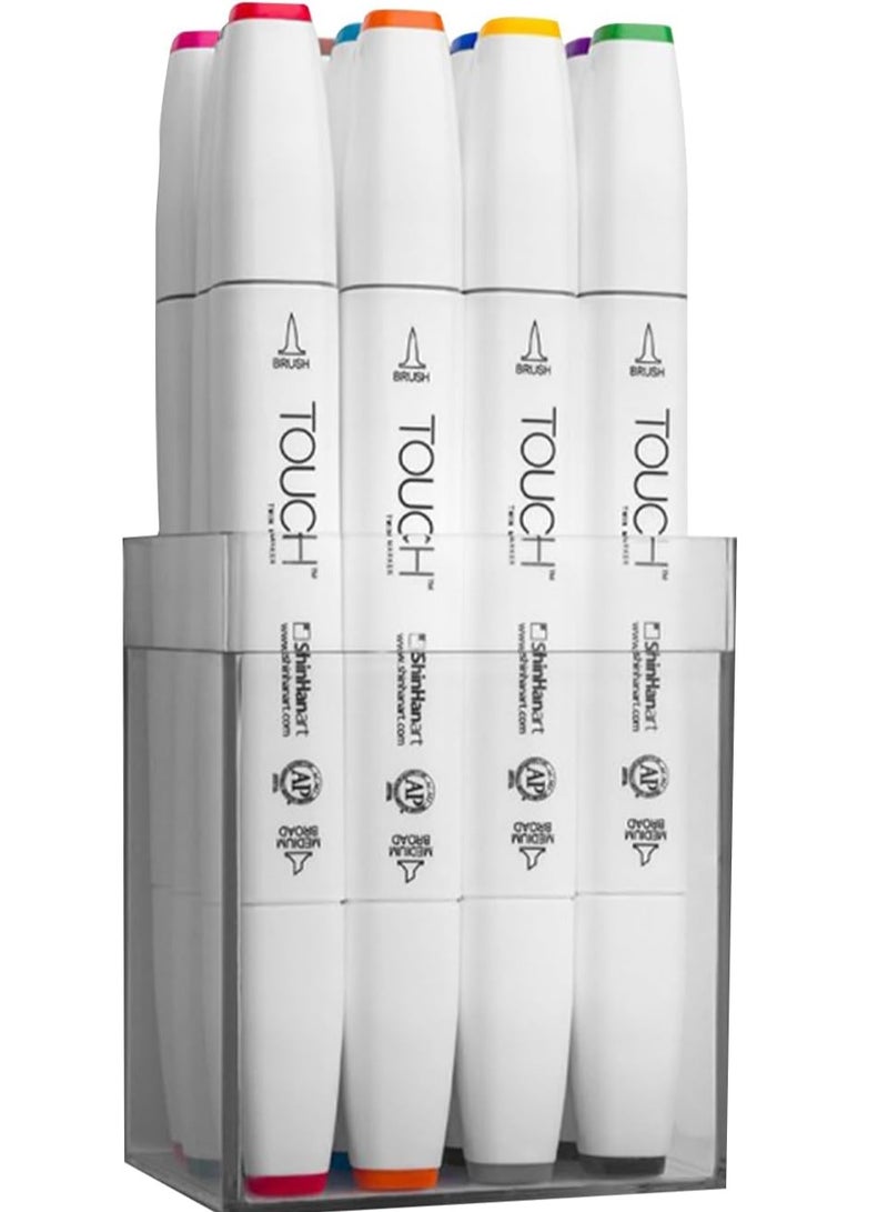 TOUCH ShinhanArt TOUCH Twin 12pcs Brush Marker Set (Main Colors) | Professional Art Supplies for Drawing, Illustration, Design & Coloring - Image 1