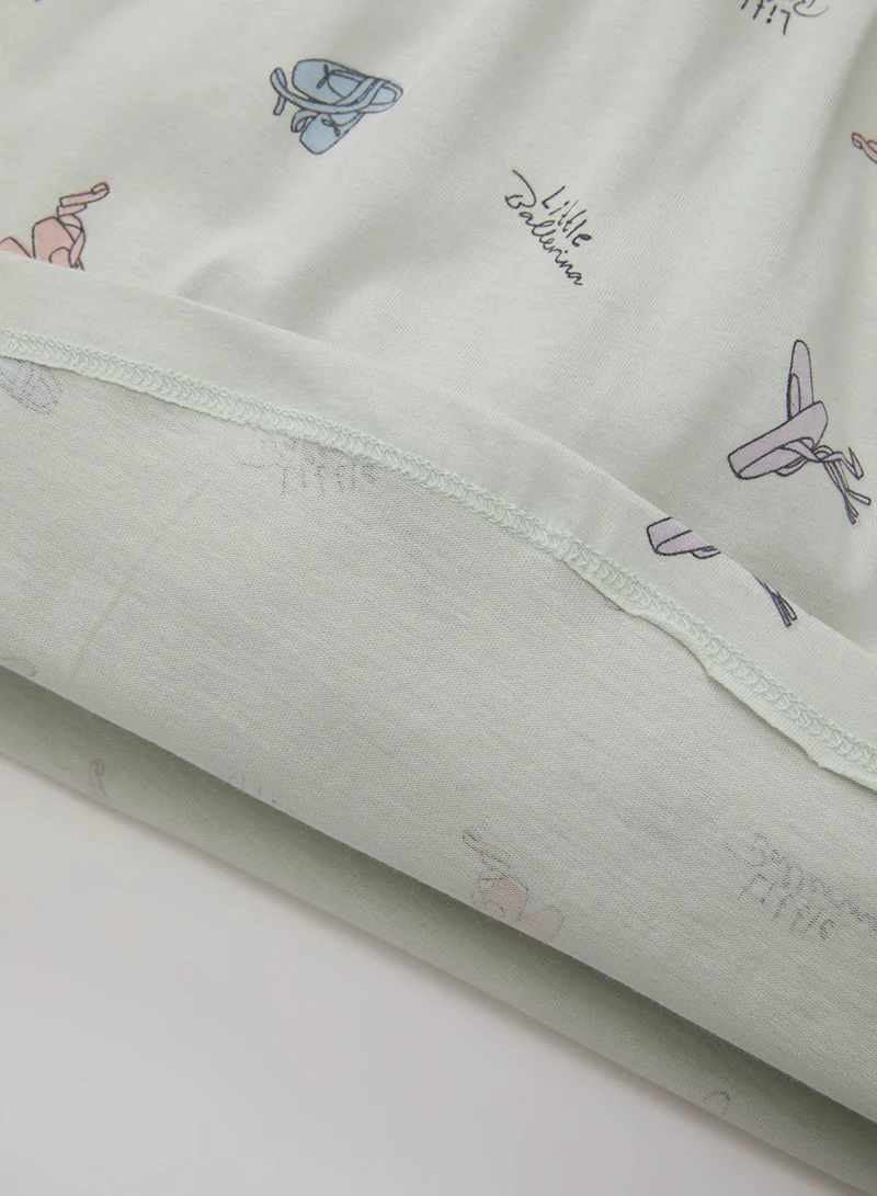 ديفاكتو Ballerina Print Short Sleeve Cotton Pajama Set