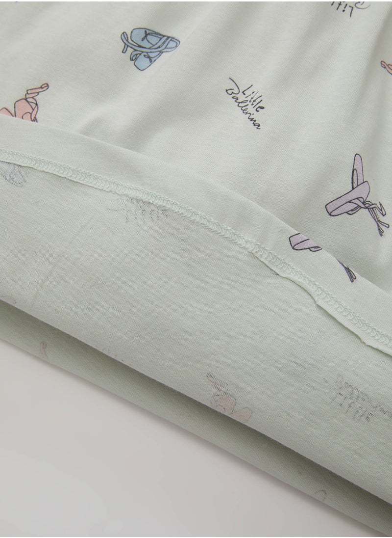 DeFacto Ballerina Print Short Sleeve Cotton Pajama Set  - Image 4