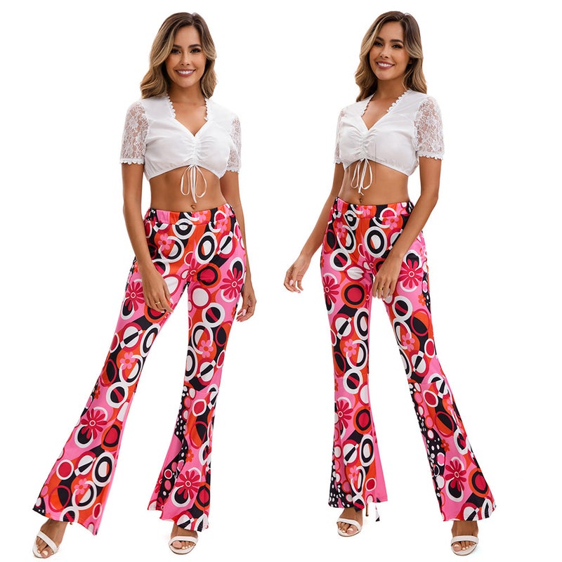 Women's Flared Bell Bottom Pants with Print and Headscarf - Image 4