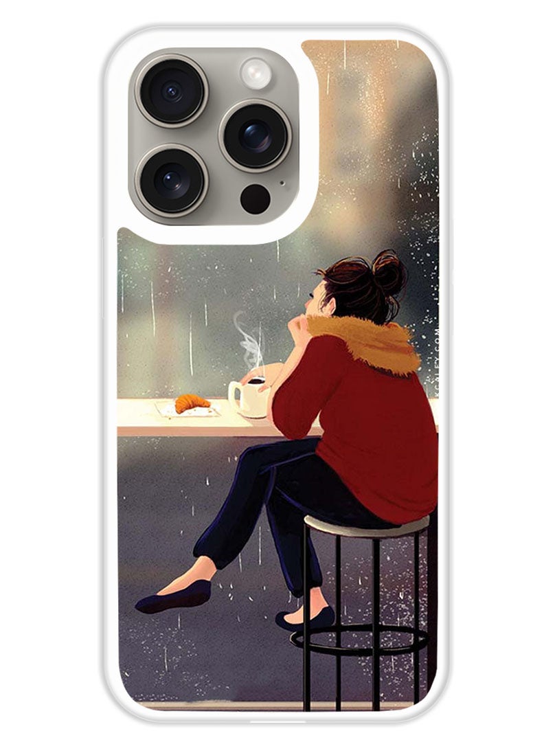 Theodor Protective Case Cover For APPLE IPHONE 15 Pro Sipping Coffee  (White Bumper) - Image 1