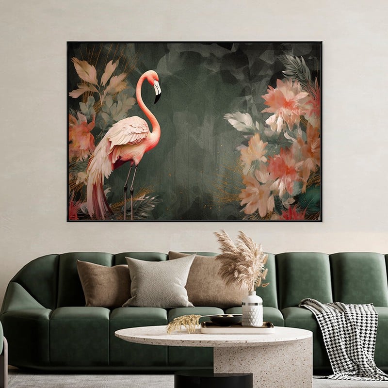 Marktna Flamingo design canvas print with a hollow frame, measuring (70×50), one piece - Image 2