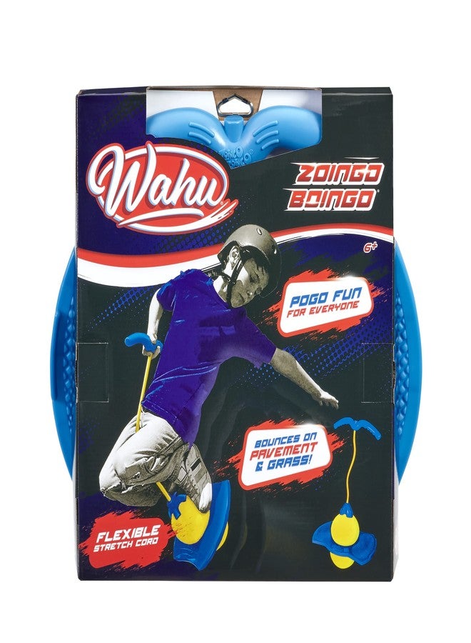واهو كرة القفز Wahu Zoingo Boingo Freestyle Pogo Ball بمقبض ووسادة للقدم، نطاطة مرنة للأطفال من عمر 6 سنوات فما فوق، ترتد على الرصيف والعشب، أزرق/أصفر - Image 2