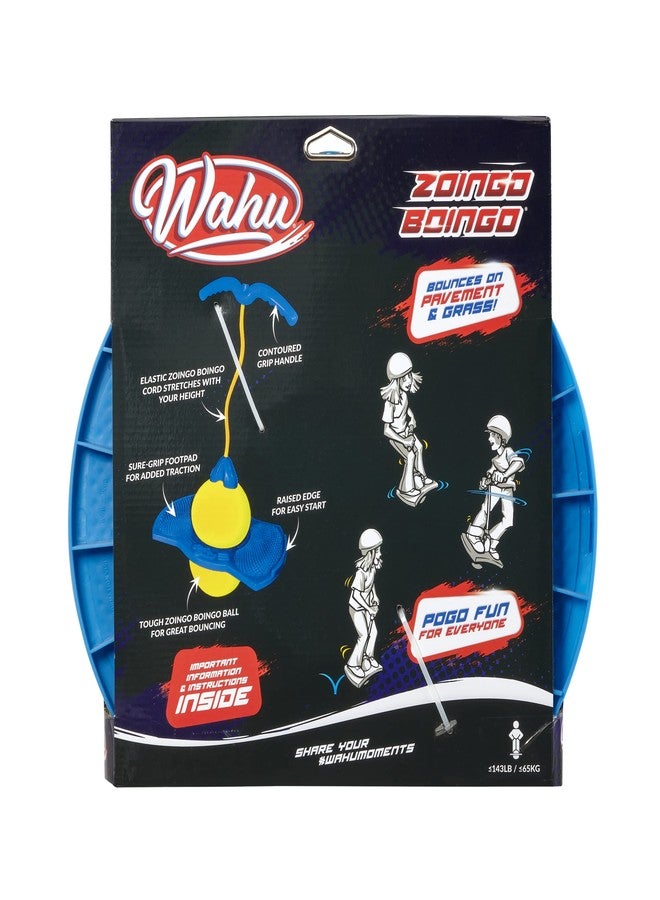 واهو كرة القفز Wahu Zoingo Boingo Freestyle Pogo Ball بمقبض ووسادة للقدم، نطاطة مرنة للأطفال من عمر 6 سنوات فما فوق، ترتد على الرصيف والعشب، أزرق/أصفر - Image 3