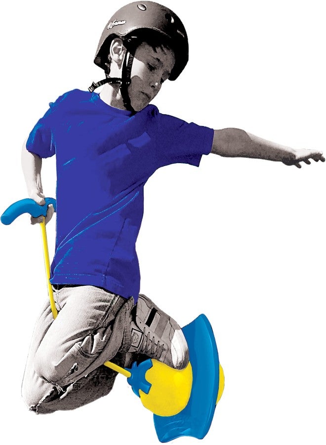 واهو كرة القفز Wahu Zoingo Boingo Freestyle Pogo Ball بمقبض ووسادة للقدم، نطاطة مرنة للأطفال من عمر 6 سنوات فما فوق، ترتد على الرصيف والعشب، أزرق/أصفر - Image 4