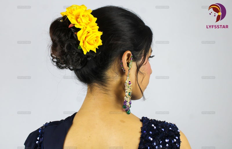 LYF5STAR Handmade Bride Yellow Rose Floral Juda Pin For Women| Elegant Rose Wedding Hair Accessories |Traditional Indian Hair Accessories for Women & Girls|Pack Of 2 - Image 3