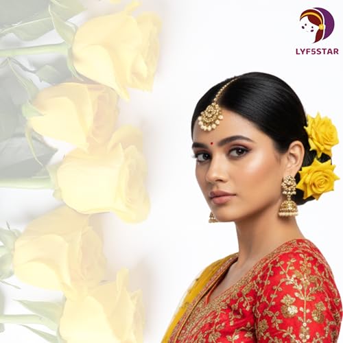 LYF5STAR Handmade Bride Yellow Rose Floral Juda Pin For Women| Elegant Rose Wedding Hair Accessories |Traditional Indian Hair Accessories for Women & Girls|Pack Of 2 - Image 5