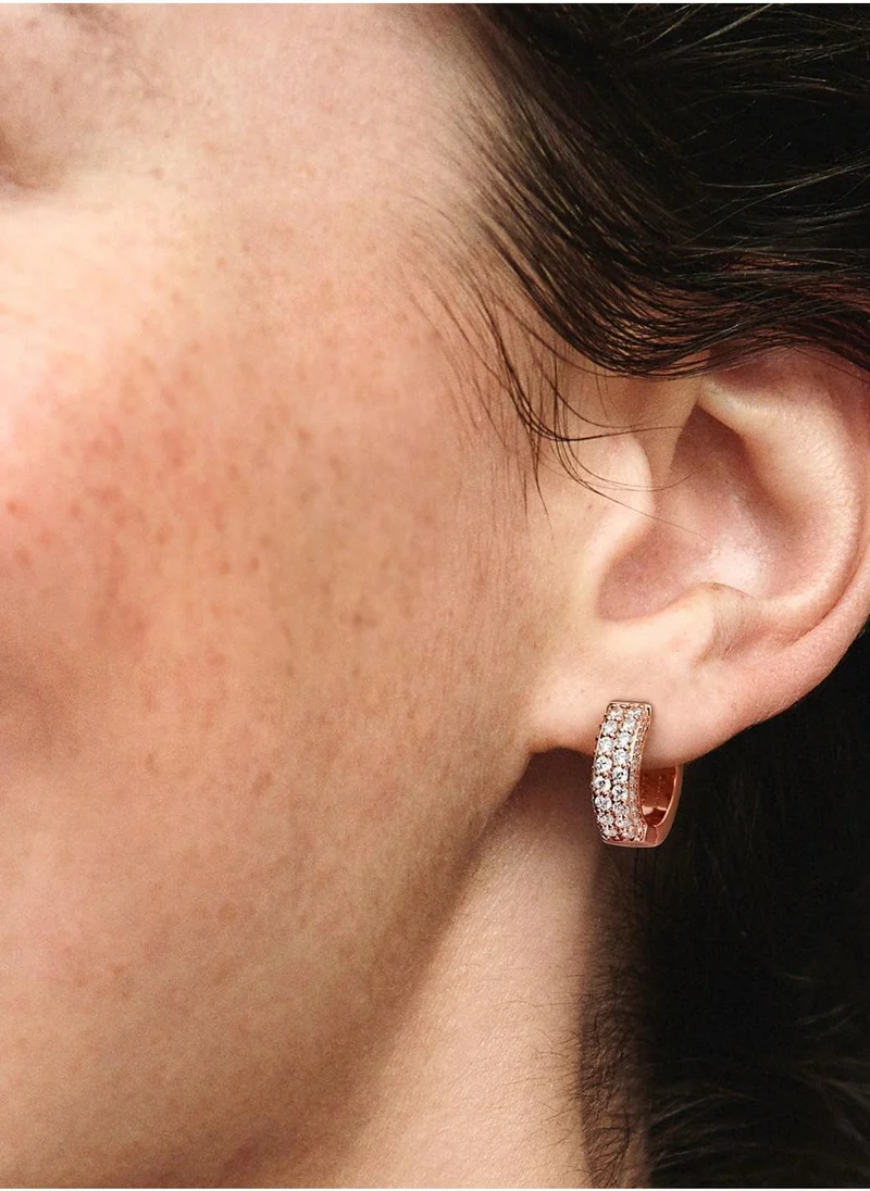 PANDORA 14K Rose Gold-Plated Hoop Earrings With Clear Cubic Zirconia