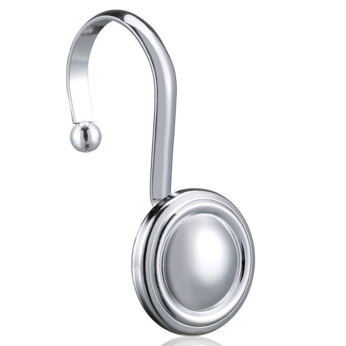 SILVER SHOWER CURTAIN HOOKS CHROME DECORATIVE SHOWER CURTAIN HOOKS FOR BATHROOM RUST PROOF SHOWER CURTAIN RINGS HANGERS FOR SHOWER CURTAIN RODSET OF 12 METAL GLOSSY ROUND DESIGN