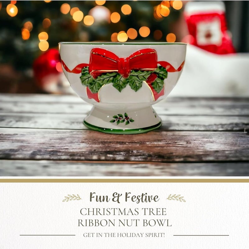 Spode Christmas Tree 6-Inch Ribbon Nut Bowl - Decorative Serving Bowl for Candies, Nuts, Desserts - Ideal for Holiday Entertaining & Festive Table Decor - Earthenware with Iconic Christmas Tree Design - Image 2