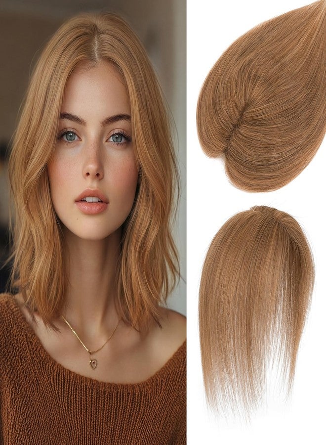 S-noilite Hair Toppers for Women Real Human Hair,10Inch 8X11CM Lace Base Clip in Topper Human Hair Topper no Bangs Hairpieces for Women Daily Wear Honey Blonde - Image 1