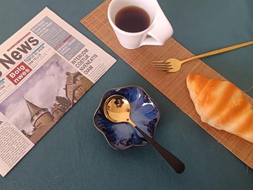 Rhobtyne Coffee Spoon Rest for Coffee Bar Accessories, Small Spoon Rest for Coffee Station, Flower Ceramic Tea Spoon Holder for Teaspoon Rest for Tea Spoon, 1 PC (Retro, Sapphire) - Image 3