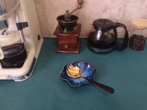 Rhobtyne Coffee Spoon Rest for Coffee Bar Accessories, Small Spoon Rest for Coffee Station, Flower Ceramic Tea Spoon Holder for Teaspoon Rest for Tea Spoon, 1 PC (Retro, Sapphire) - Image 2