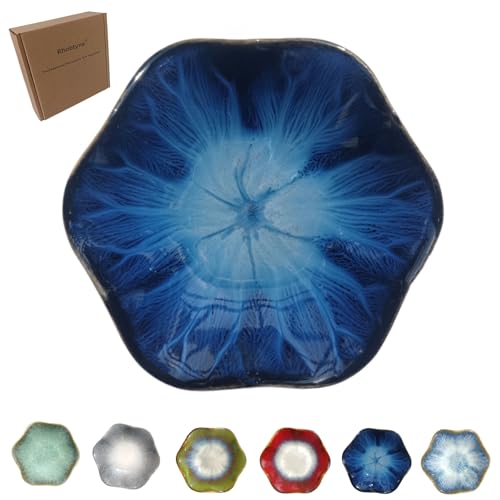 Rhobtyne Coffee Spoon Rest for Coffee Bar Accessories, Small Spoon Rest for Coffee Station, Flower Ceramic Tea Spoon Holder for Teaspoon Rest for Tea Spoon, 1 PC (Retro, Sapphire) - Image 1