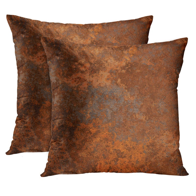 Emvency Set of 2 Throw Pillow Covers Case Brown Copper Old Rusty Metal High Resolution Orange Rustic Decorative Pillowcase Cushion Cover for Sofa Bedroom Car 20 x 20 Inches - Image 1
